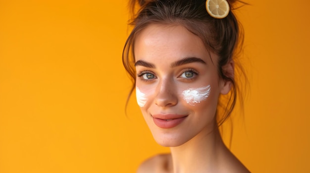 Foto beautiful woman applying sun protection cream on her face ready to face the sunny day