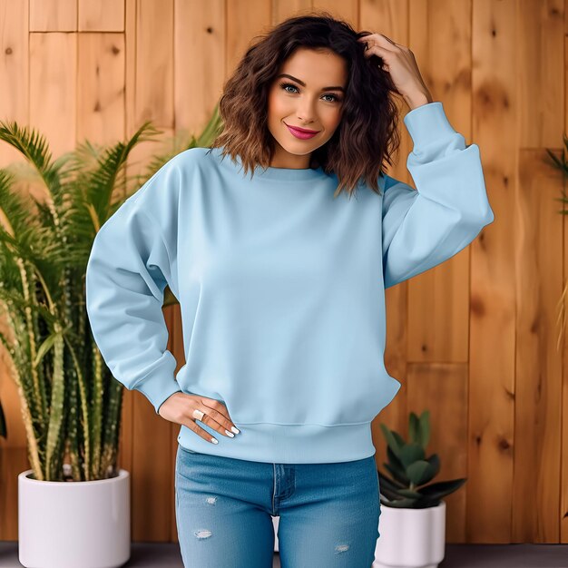 Beautiful Womens Gildan Sweatshirt Mockup Fotorrealista para desenhos de moda