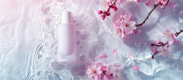 Beauty and Skincare Cosmetic Makeup Bottle Lotion Serum Cream Mockup de producto en agua blanca Contexto de belleza, moda y cuidado de la piel