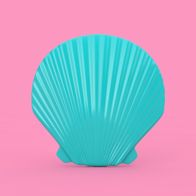 Foto beauty blue scallop sea u ocean shell seashell mock up duotone sobre un fondo rosa. representación 3d