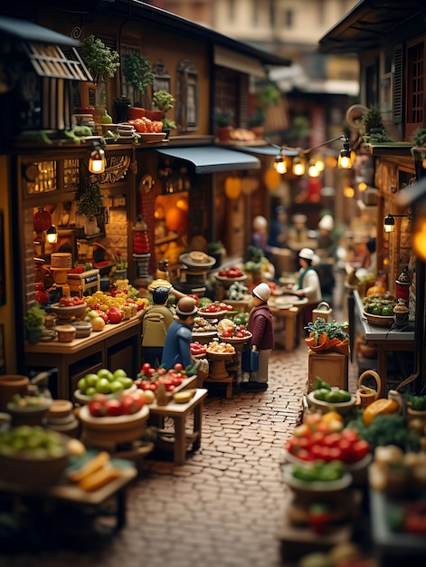 Beauty Tilt Shift com sessão de fotos única e criativa de um movimentado mercado espanhol tirada com