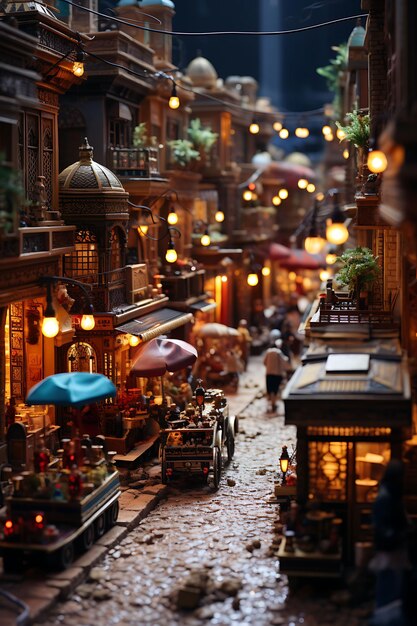 Beauty Tilt Shift com sessão de fotos única e criativa de um movimentado souq egípcio tirada com inteligência