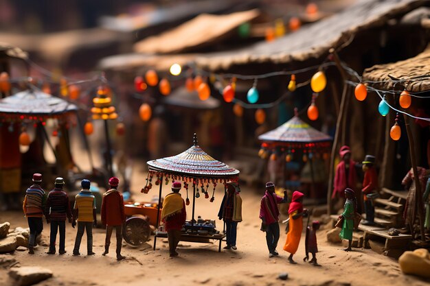 Beauty Tilt Shift mit einzigartigem und kreativem Fotoshooting eines geschäftigen kenianischen Marktes, aufgenommen mit Witz