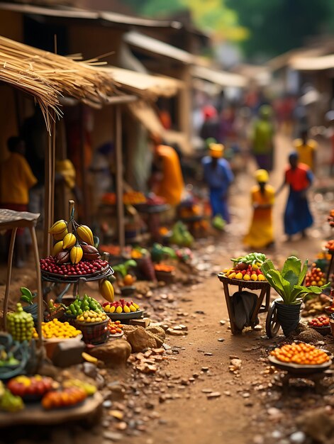 Beauty Tilt Shift mit einzigartigem und kreativem Fotoshooting eines geschäftigen nigerianischen Marktes, aufgenommen mit