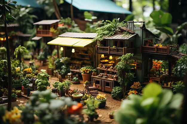 Beauty Tilt Shift mit einzigartigem und kreativem Fotoshooting eines malerischen brasilianischen Mercato Ta