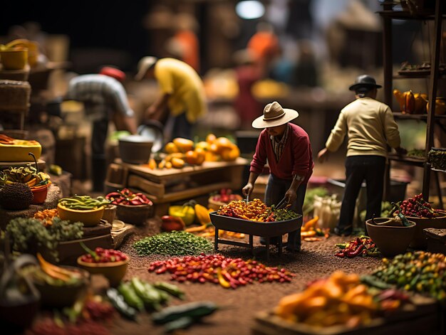 Beauty Tilt Shift con una sesión de fotos única y creativa de un colorido mercado mexicano tomada con