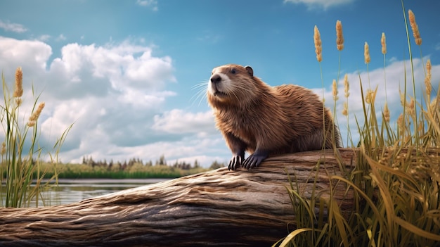 Beaver animado hiperrealista en el estilo de Prairiecore