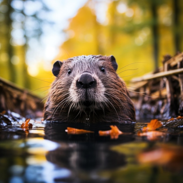 Beaver em seu habitat natural Fotografia de vida selvagem IA generativa