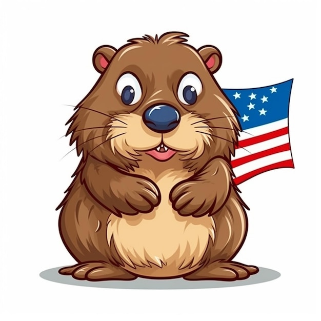 Beaver segurando um desenho animado da bandeira dos eua