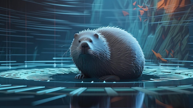 Beaver se sumerge en la ilustración de arte digital del mundo virtual IA generativa