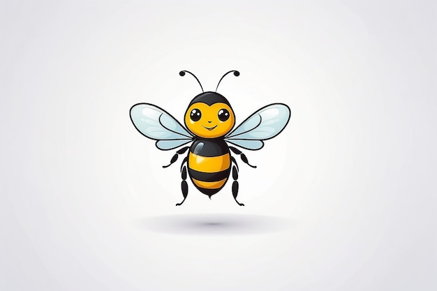 El bebé de abeja de dibujos animados es lindo y brillante sobre un elegante fondo blanco