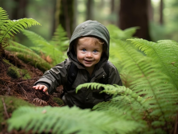 Bebé adorable explorando la naturaleza