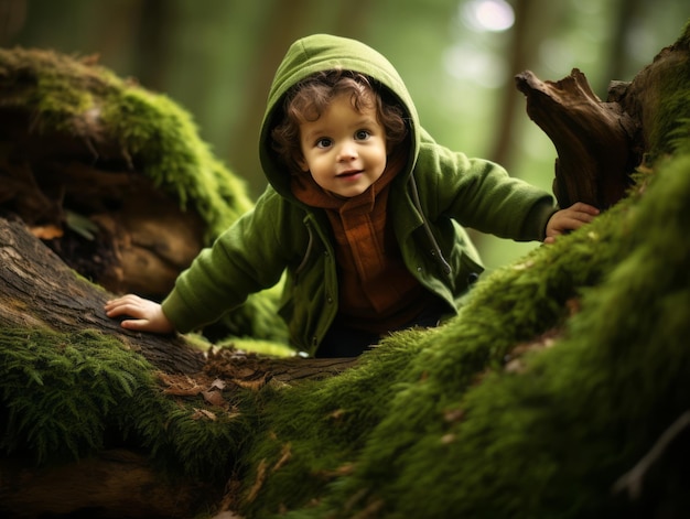 Foto un bebé adorable explorando la naturaleza