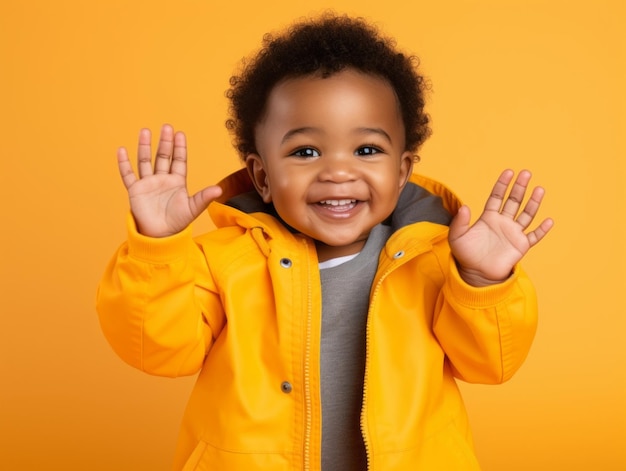 Bebê adorável com roupas vibrantes em uma pose divertida