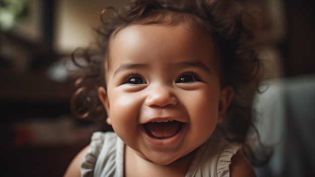Bebê adorável de IA generativa sorrindo alegremente em sua mãe