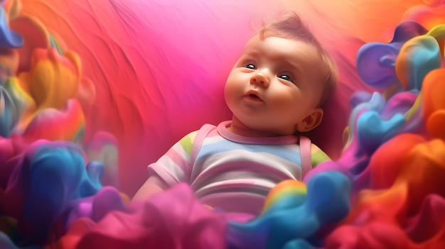 Bebê adorável em fundo colorido abstrato Generative AI