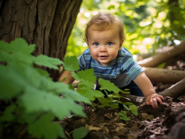 Bebê adorável explorando a natureza