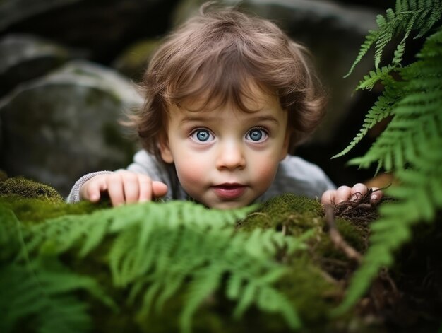 Bebê adorável explorando a natureza