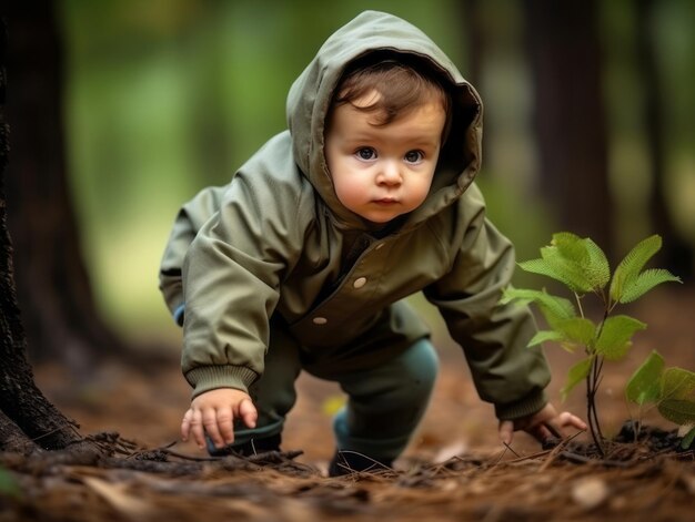 Foto bebê adorável explorando a natureza