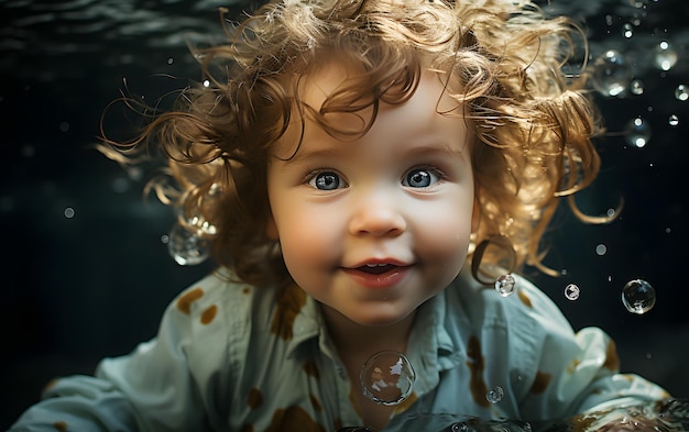 Bebê adorável nadando debaixo d'água Mergulho Jovem nadar água