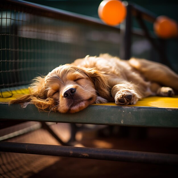 Un bebé animal lindo en el campo de tenis