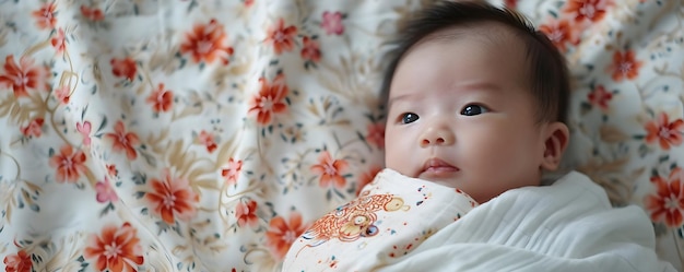 Bebé asiático durmiendo en la cama