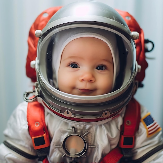 Foto bebê astronauta com um sorriso caro