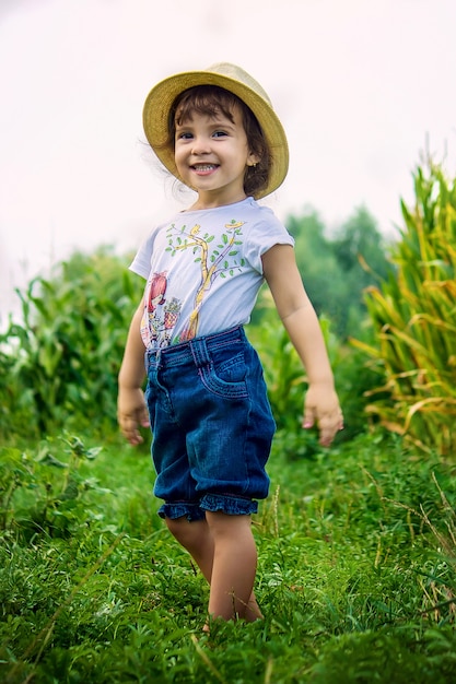 Bebé en el campo de maíz