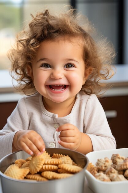 Bebê comendo biscoitos