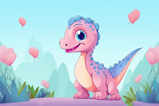 Bebê dinossauro de desenho animado bonito Conceito de férias felizes