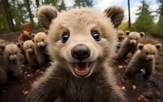 Bebé divertido oso selfie fotografía de cerca