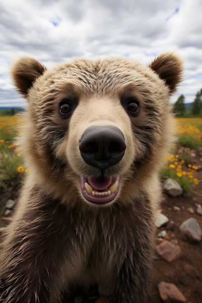 Bebé divertido oso selfie fotografía de cerca