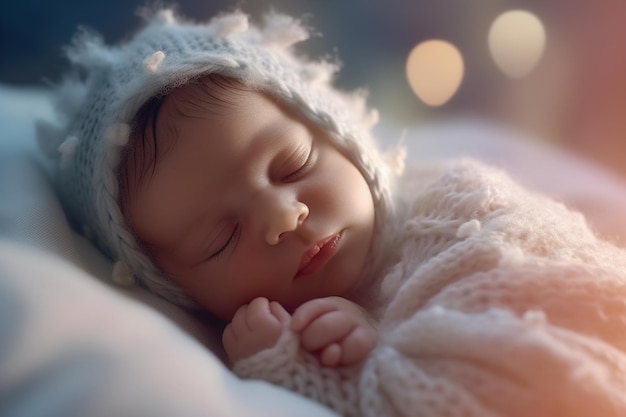 Bebê dorme com chapéu no berço