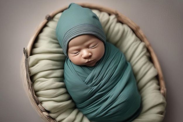 Bebê dormindo em uma cesta