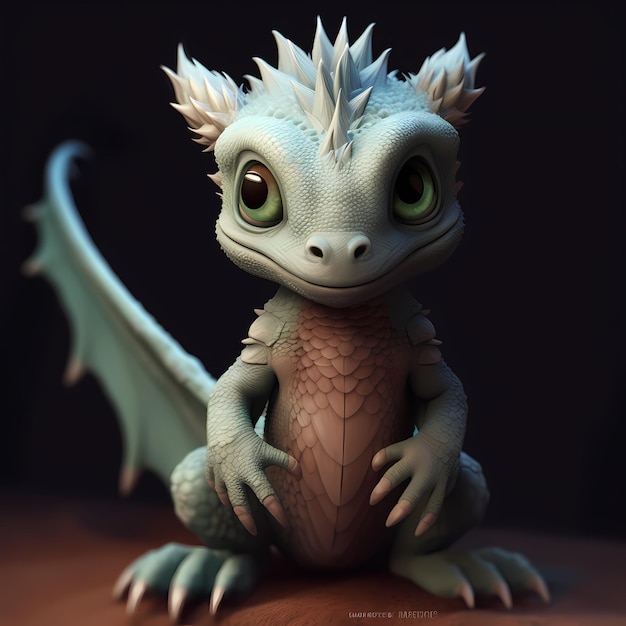 Bebê dragão branco colorido em um estilo moderno de animação 3D criatura mítica bonita e adorável