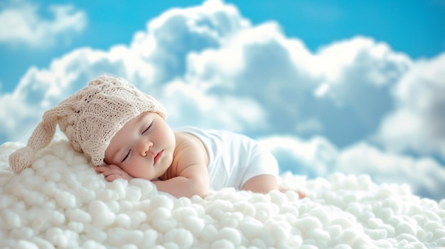 el bebé duerme en las nubes en el cielo