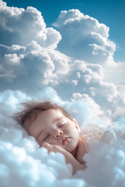 el bebé duerme en las nubes en el cielo