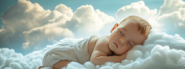 el bebé duerme en las nubes en el cielo