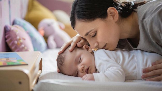 Foto un bebé durmiendo con un bebé en su pecho