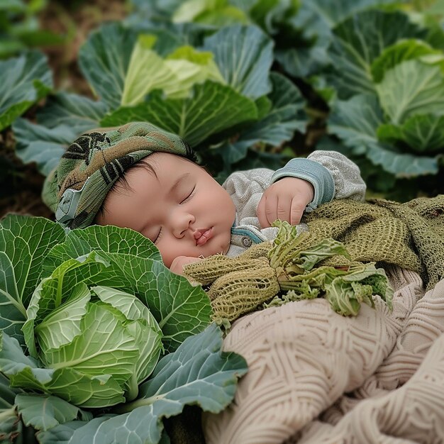 Foto un bebé durmiendo en una manta con un sombrero en él