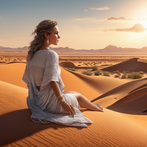 Bebê e mãe no deserto sozinhos, sem comida e água na ilustração