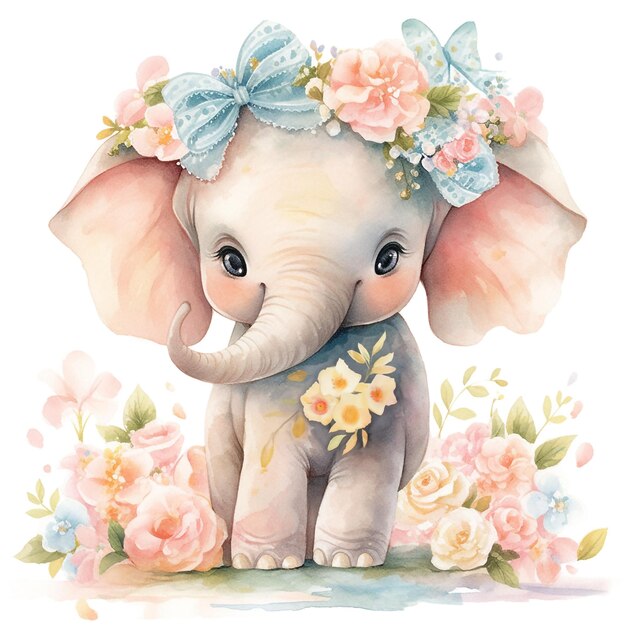 Foto bebê elefante com decorações florais