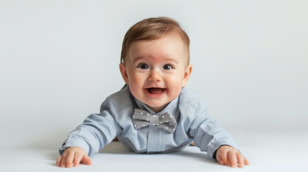 Bebê elegante com gravata em fundo branco isolado