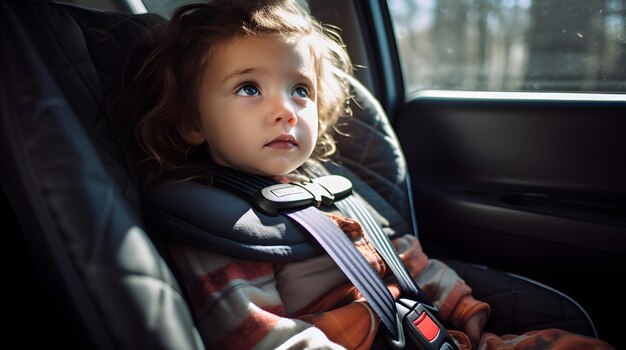 Foto bebê em um assento de carro pronto para uma viagem de estrada