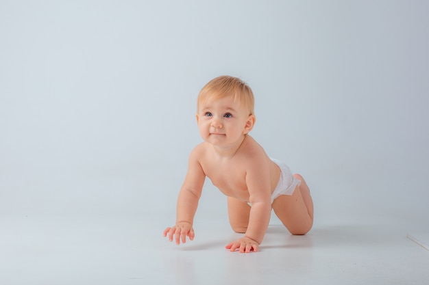 Bebê engatinhando em branco isolado