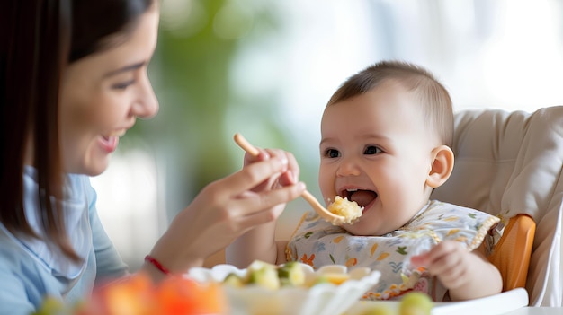 Un bebé está comiendo comida.