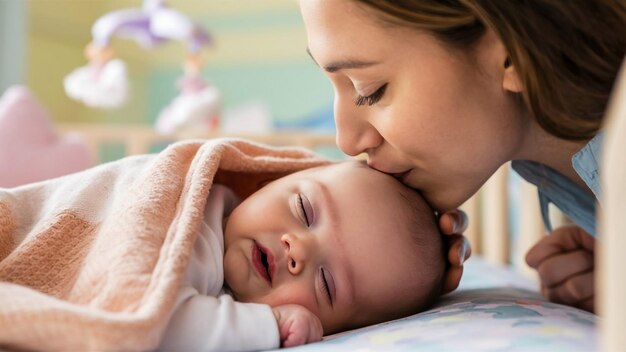 un bebé está durmiendo con la madre