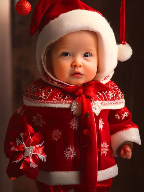 Foto bebê está vestida como uma foto de menina de natal