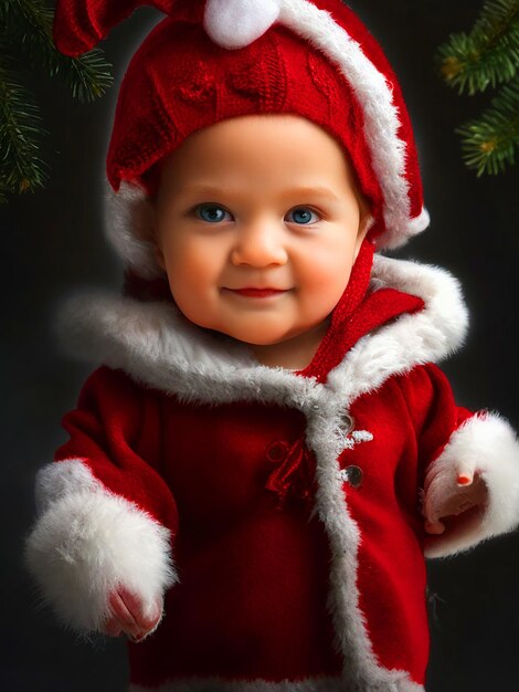 El bebé está vestido como una niña de Navidad.