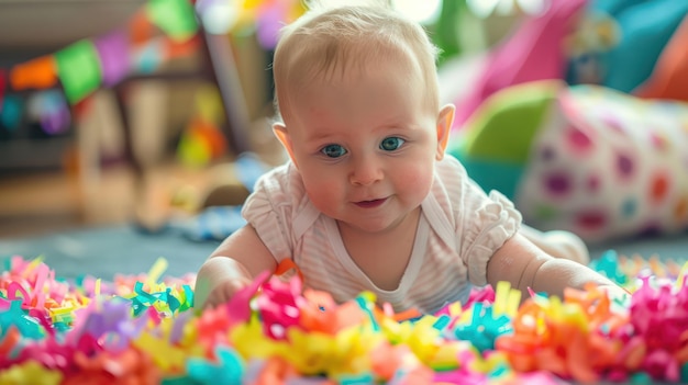 Un bebé explorando una actividad de juego sensorial con diferentes texturas